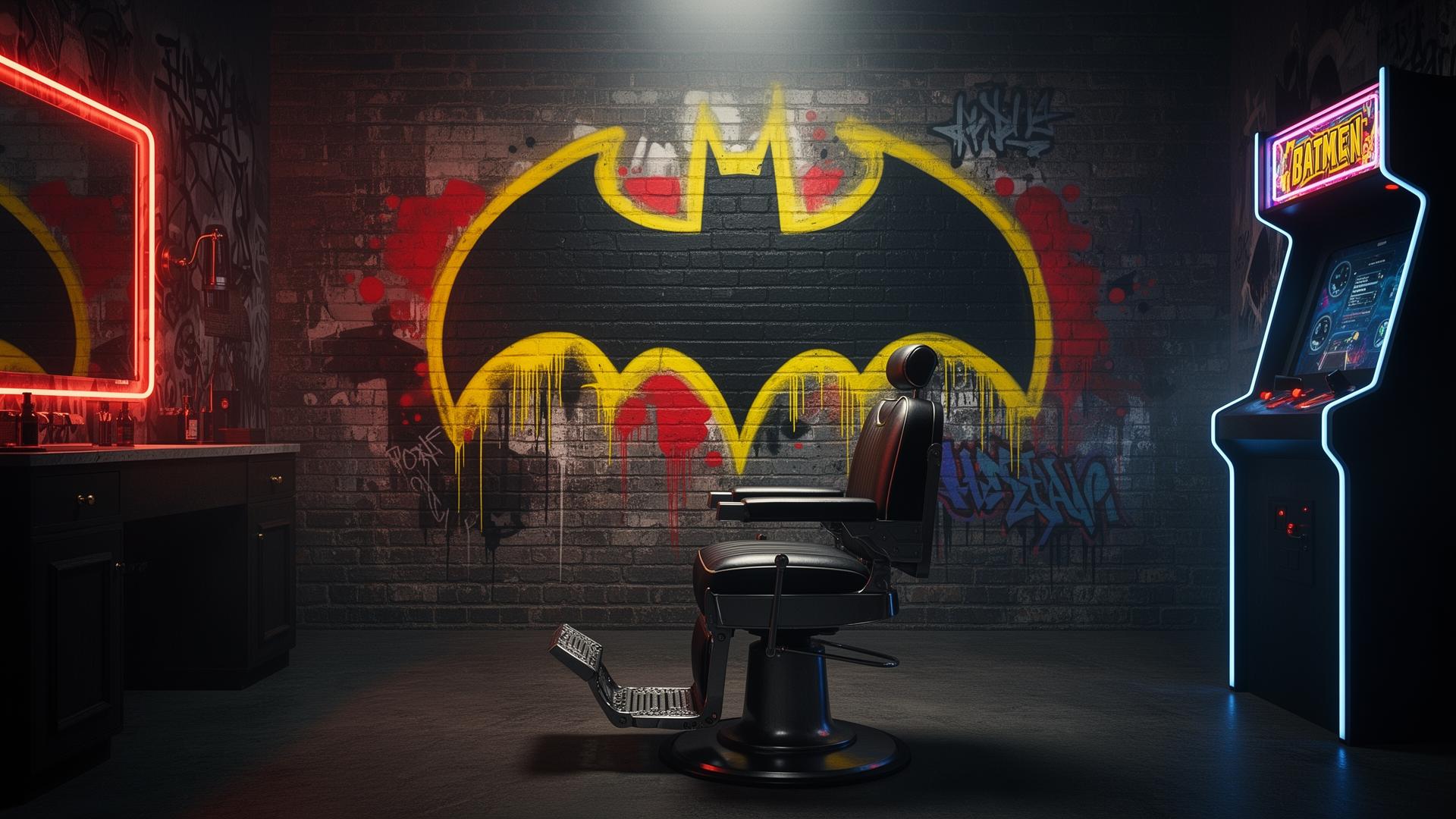 Batman graffiti barbershop interior